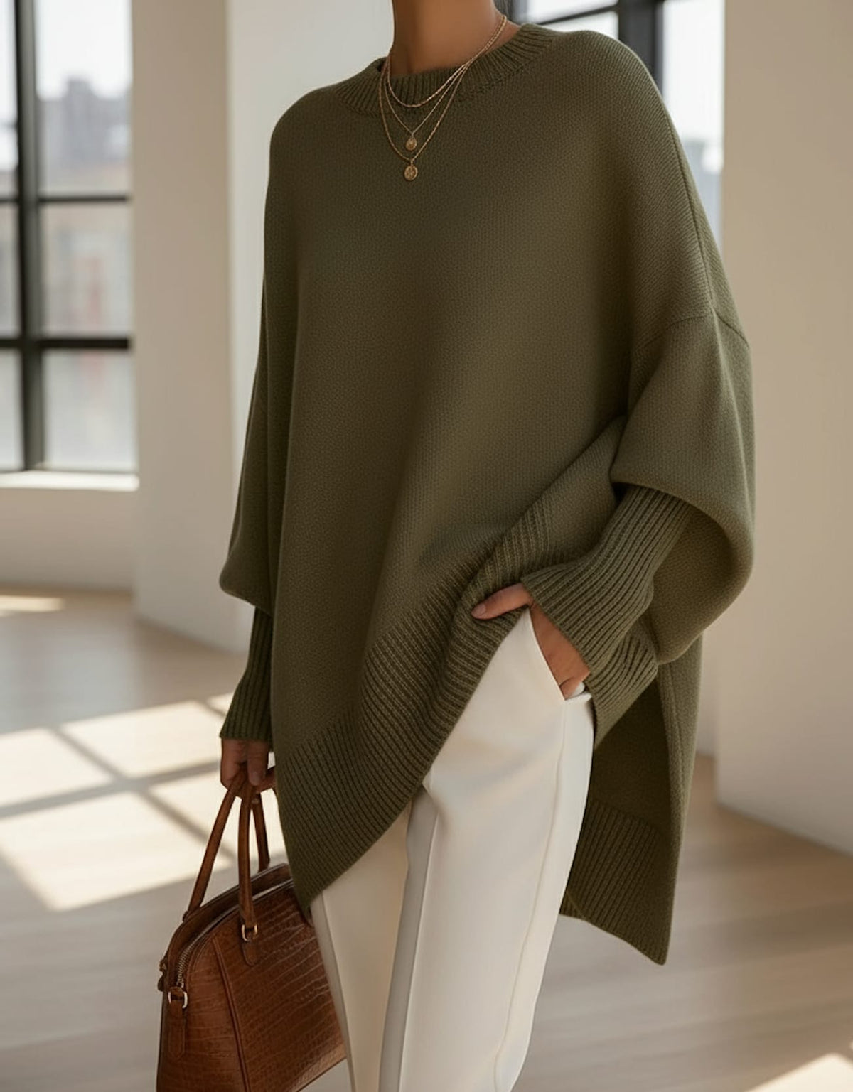 Women's Oversized Batwing Jumper with Asymmetric Hem | Keira_11