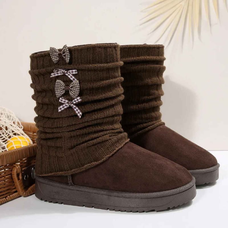 Women's Knit Cuff Bow Winter Boots | Esther_1
