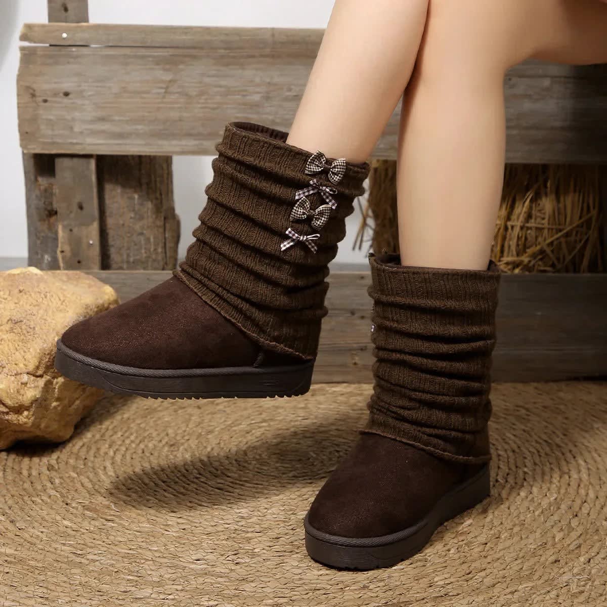 Women's Knit Cuff Bow Winter Boots | Esther_6