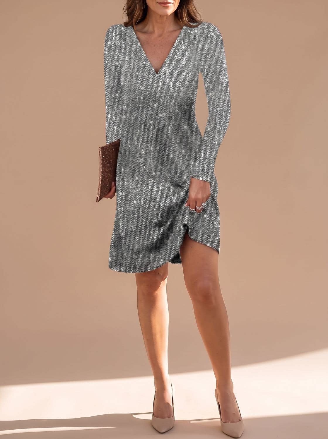 Women's Long Sleeve Sequin Christmas Party Mini Dress | Lillian_2
