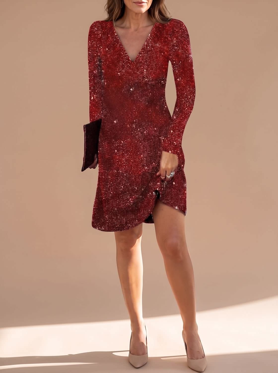 Women's Long Sleeve Sequin Christmas Party Mini Dress | Lillian_5