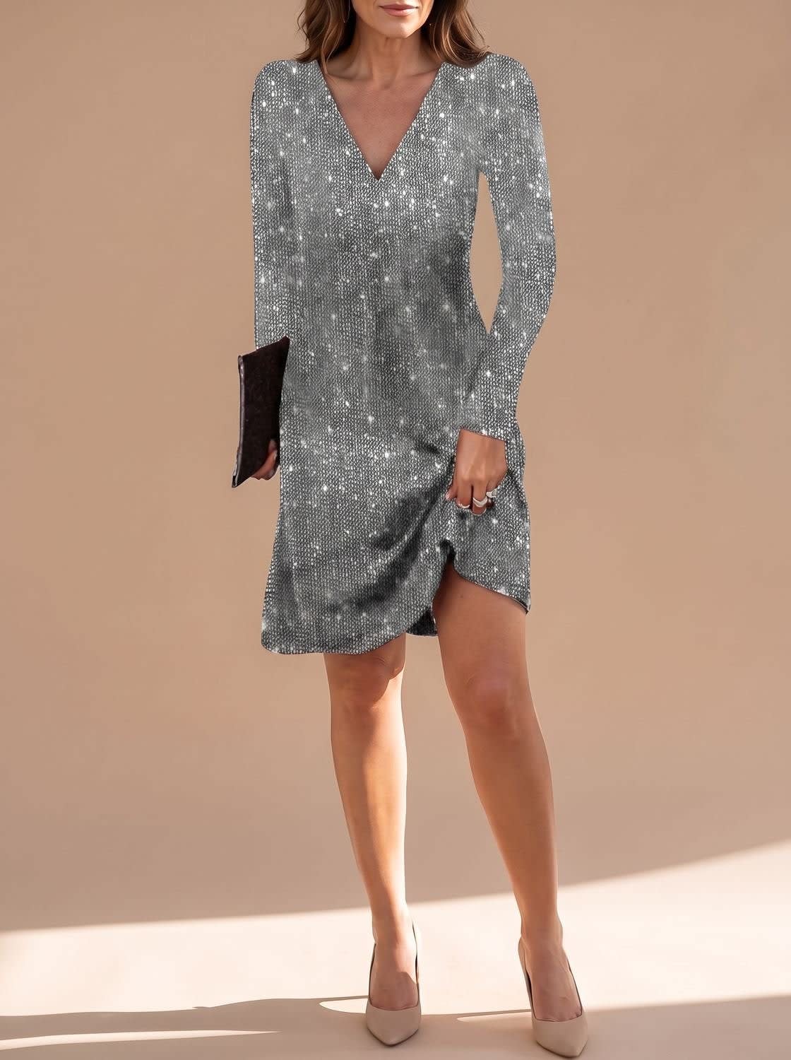 Women's Long Sleeve Sequin Christmas Party Mini Dress | Lillian_8