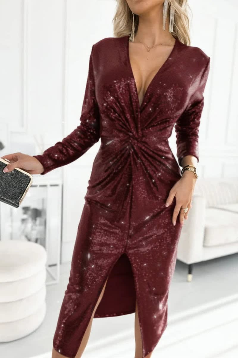 Women's Sequin Twist Front Midi Cocktail Dress | Madeleine_7