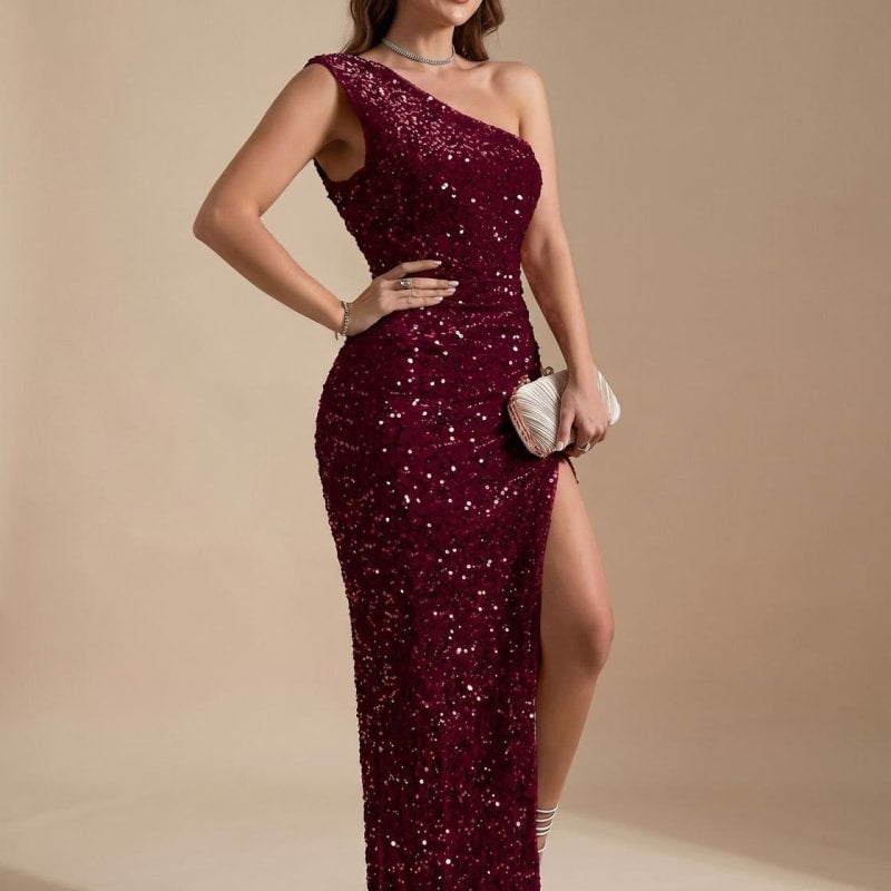 Women's Sequin One Shoulder Christmas Party Maxi Dress | Cassandra_1
