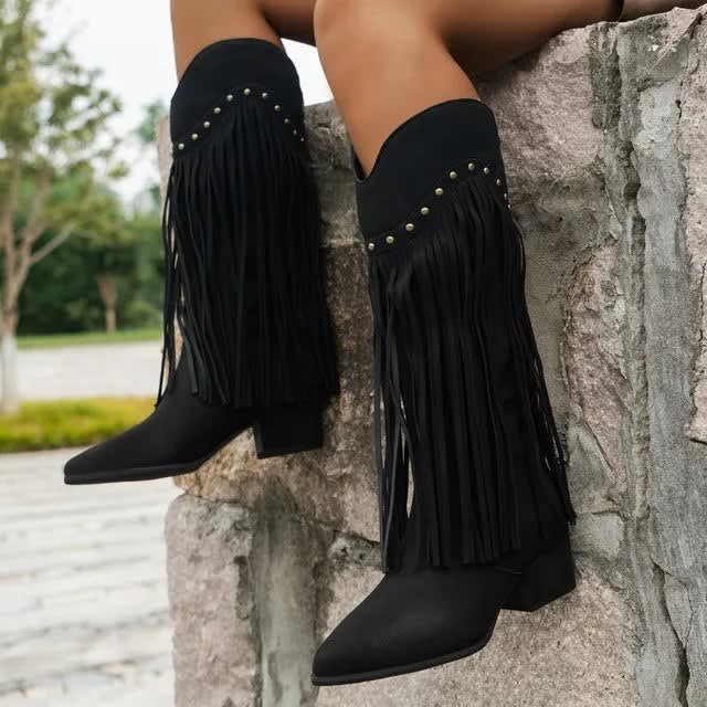 Women's Suede Fringe Western Boots | Kayla_5