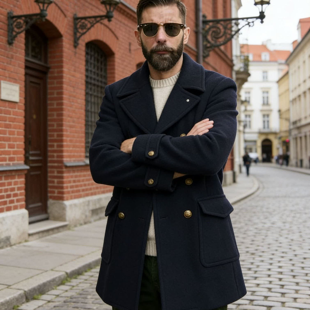Men's Wool Blend Double-Breasted Pea Coat | Gordon_8
