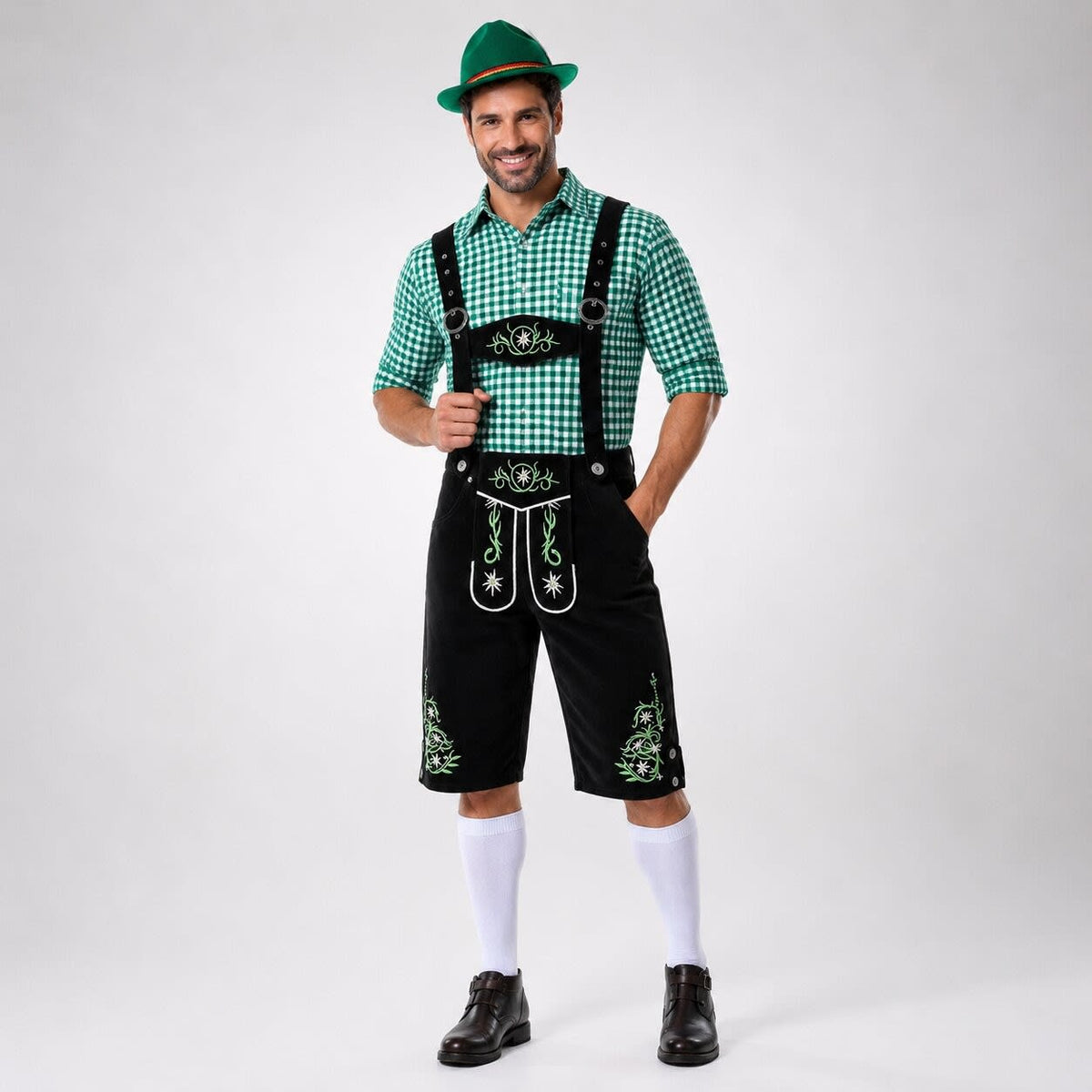 Men's Oktoberfest Lederhosen Set with Shirt and Hat | Alan_2
