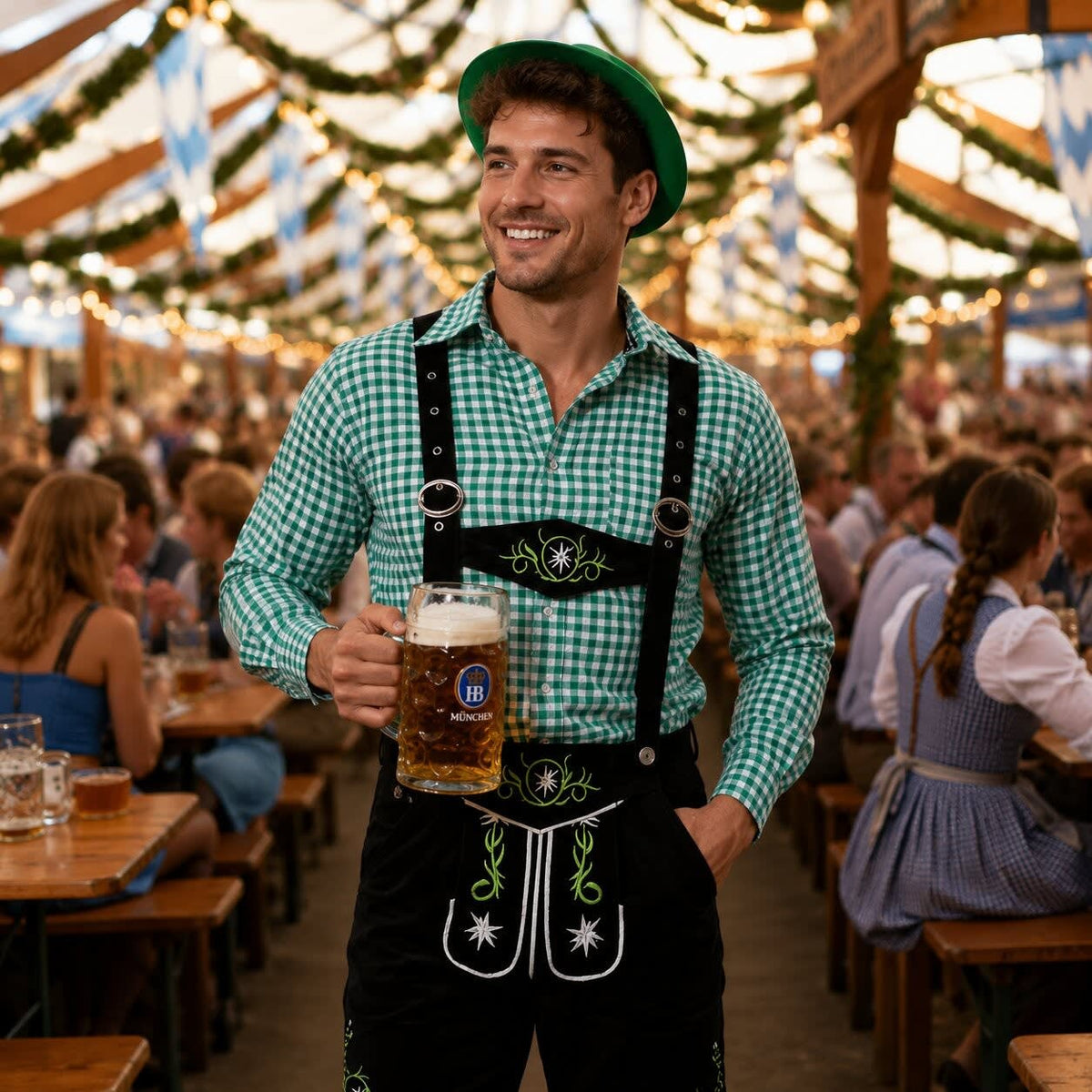Men's Oktoberfest Lederhosen Set with Shirt and Hat | Alan_3