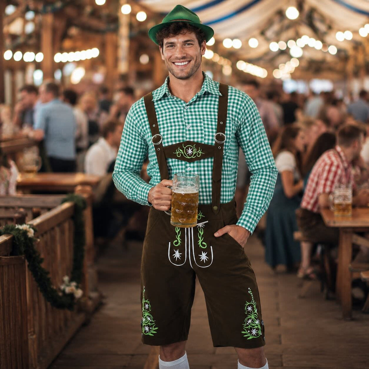 Men's Oktoberfest Lederhosen Set with Shirt and Hat | Alan_8