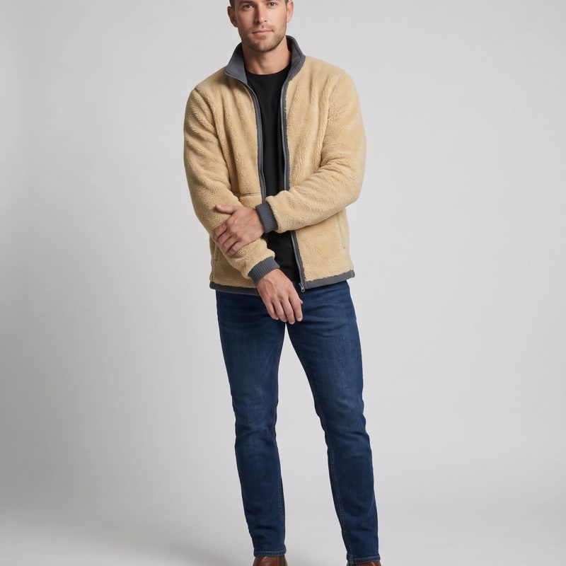 Men's Contrast Trim Sherpa Fleece Jacket | Joel_1