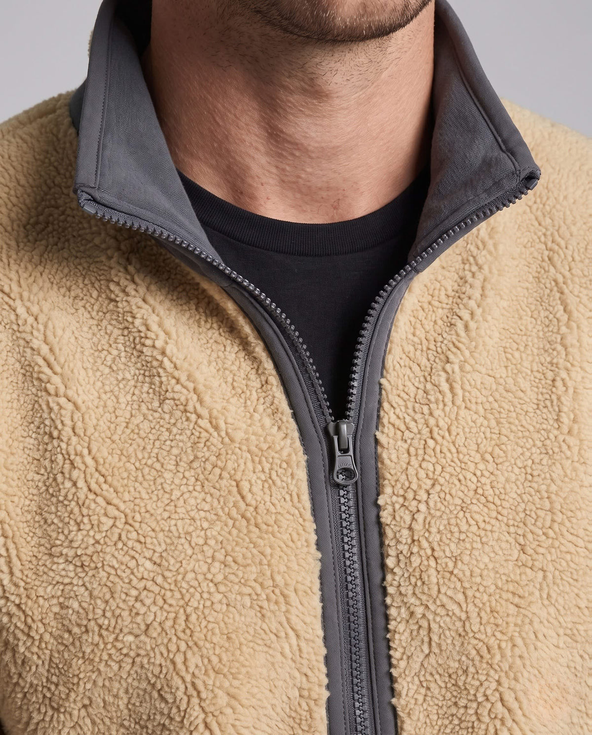 Men's Contrast Trim Sherpa Fleece Jacket | Joel_3