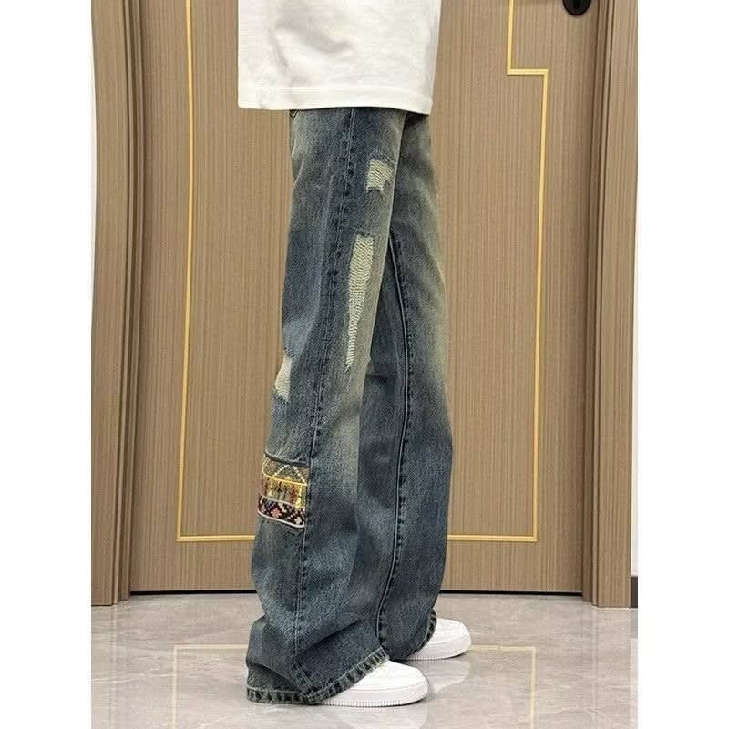 Men's Distressed Bootcut Jeans with Patch Detail | Barnaby_1