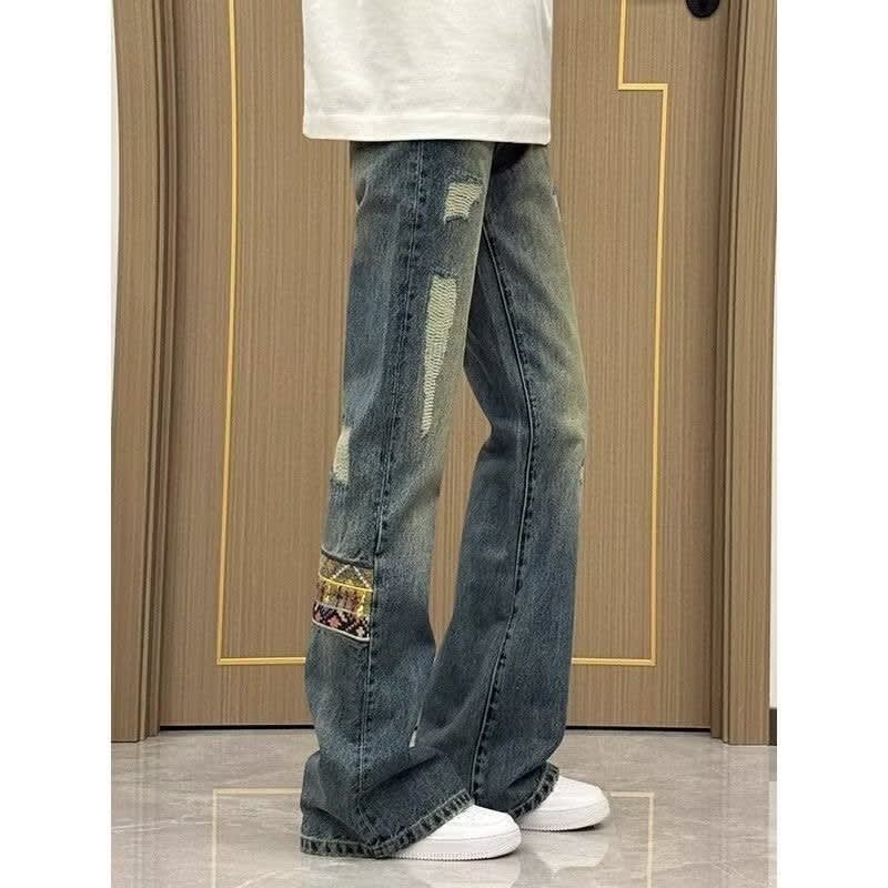 Men's Distressed Bootcut Jeans with Patch Detail | Barnaby_2