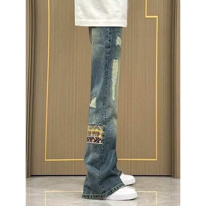 Men's Distressed Bootcut Jeans with Patch Detail | Barnaby_3