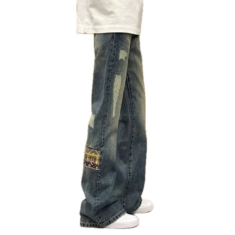 Men's Distressed Bootcut Jeans with Patch Detail | Barnaby_5