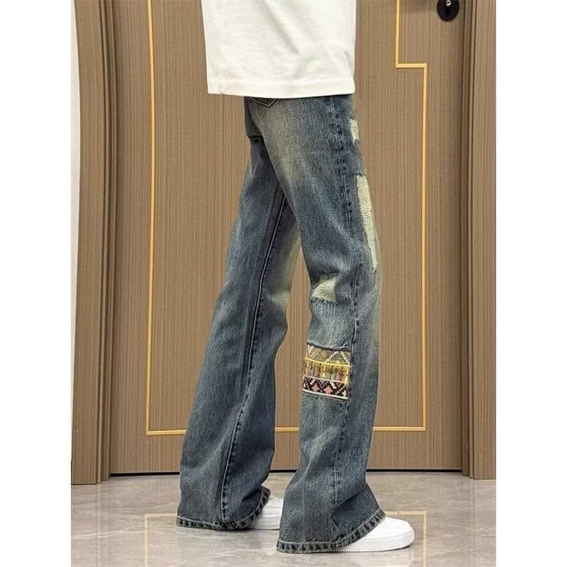 Men's Distressed Bootcut Jeans with Patch Detail | Barnaby_6