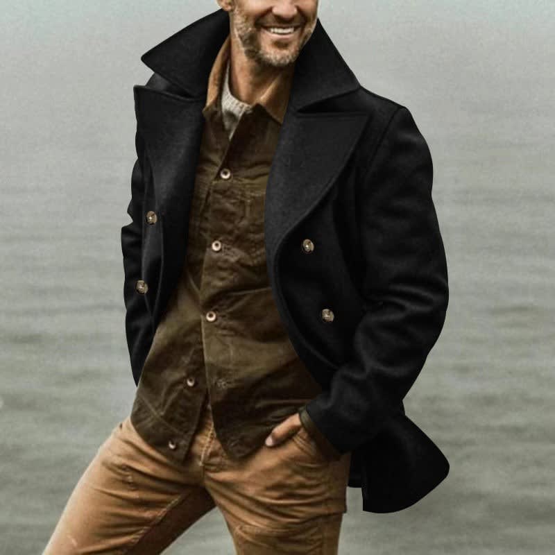 Men's Wide Lapel Double-Breasted Pea Coat | Stuart_6