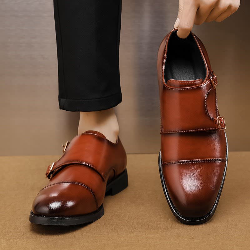 Men's Double Monk Strap Leather Shoes | Silas_4