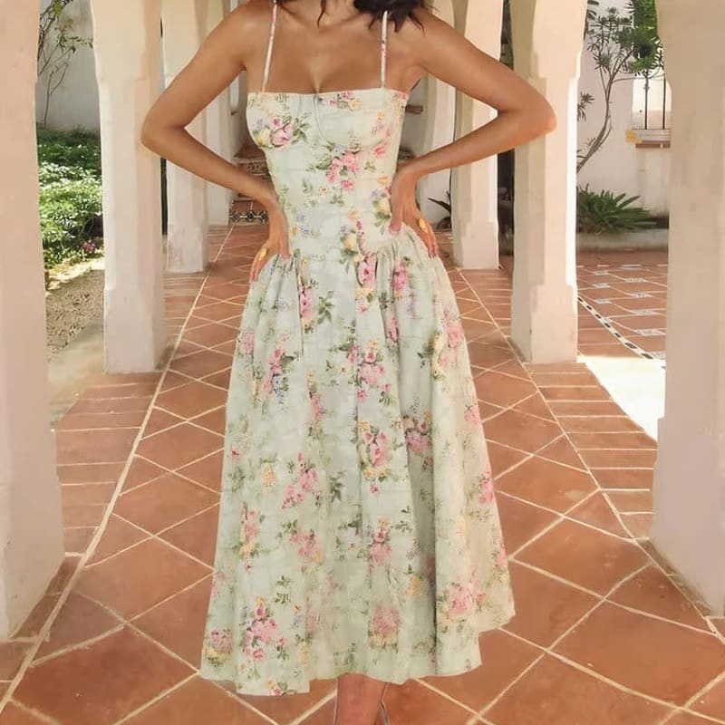 Women's Floral Wedding Guest Midi Dress with Fitted Bodice | Sydney Matthews_1