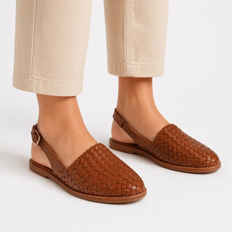 Women's Woven Faux Leather Flats | Tansy_1