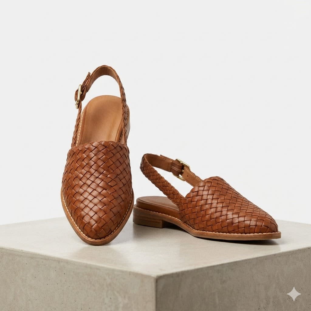 Women's Woven Faux Leather Flats | Tansy_3