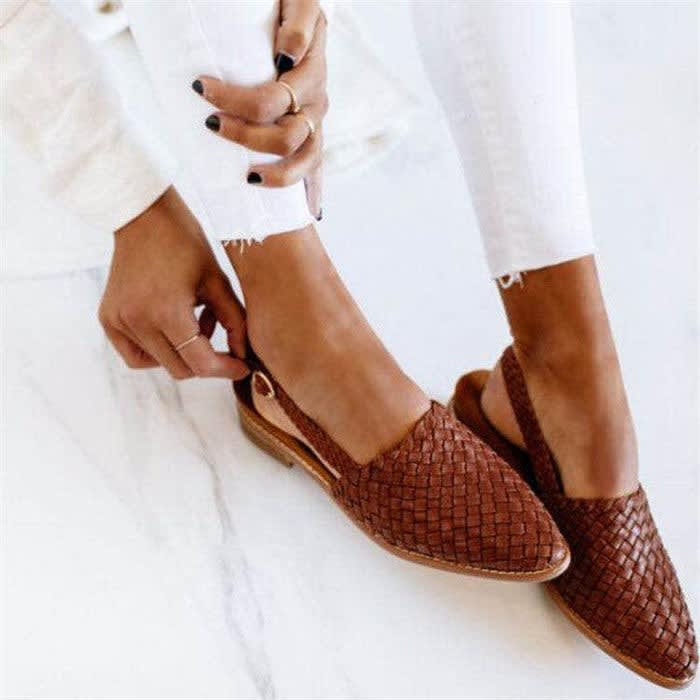 Women's Woven Faux Leather Flats | Tansy_4