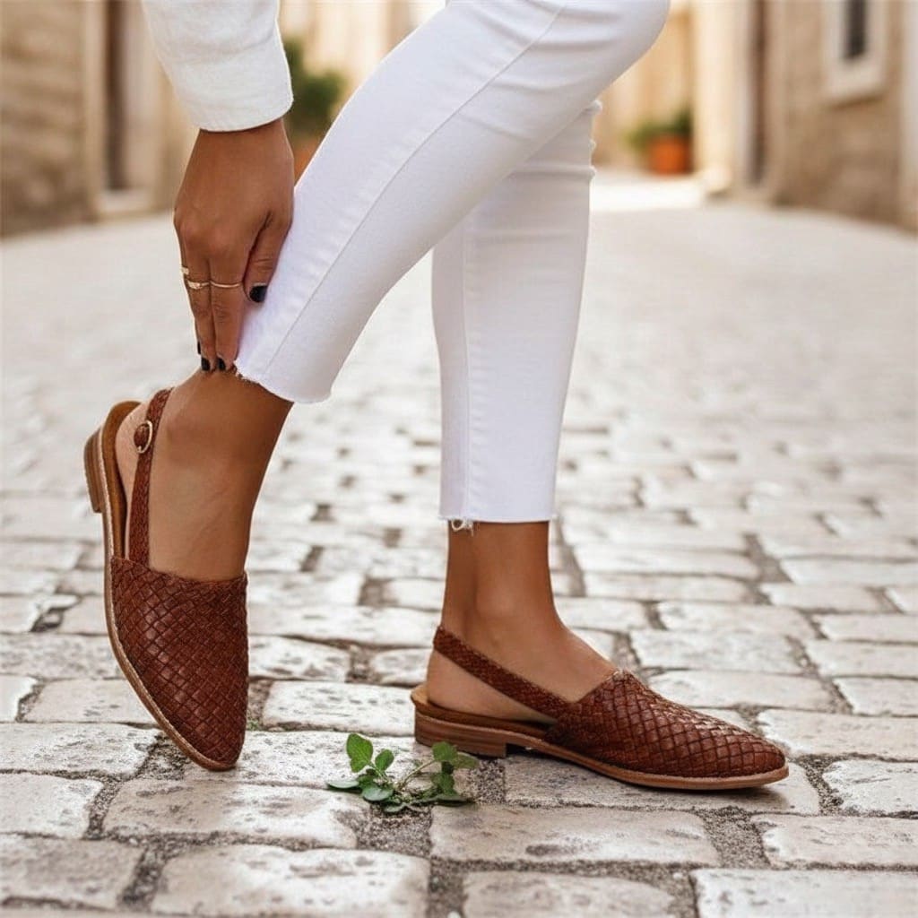 Women's Woven Faux Leather Flats | Tansy_5