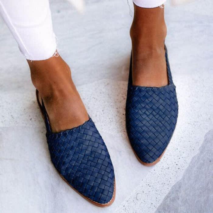 Women's Woven Faux Leather Flats | Tansy_6