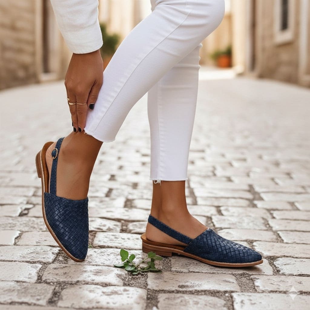 Women's Woven Faux Leather Flats | Tansy_7