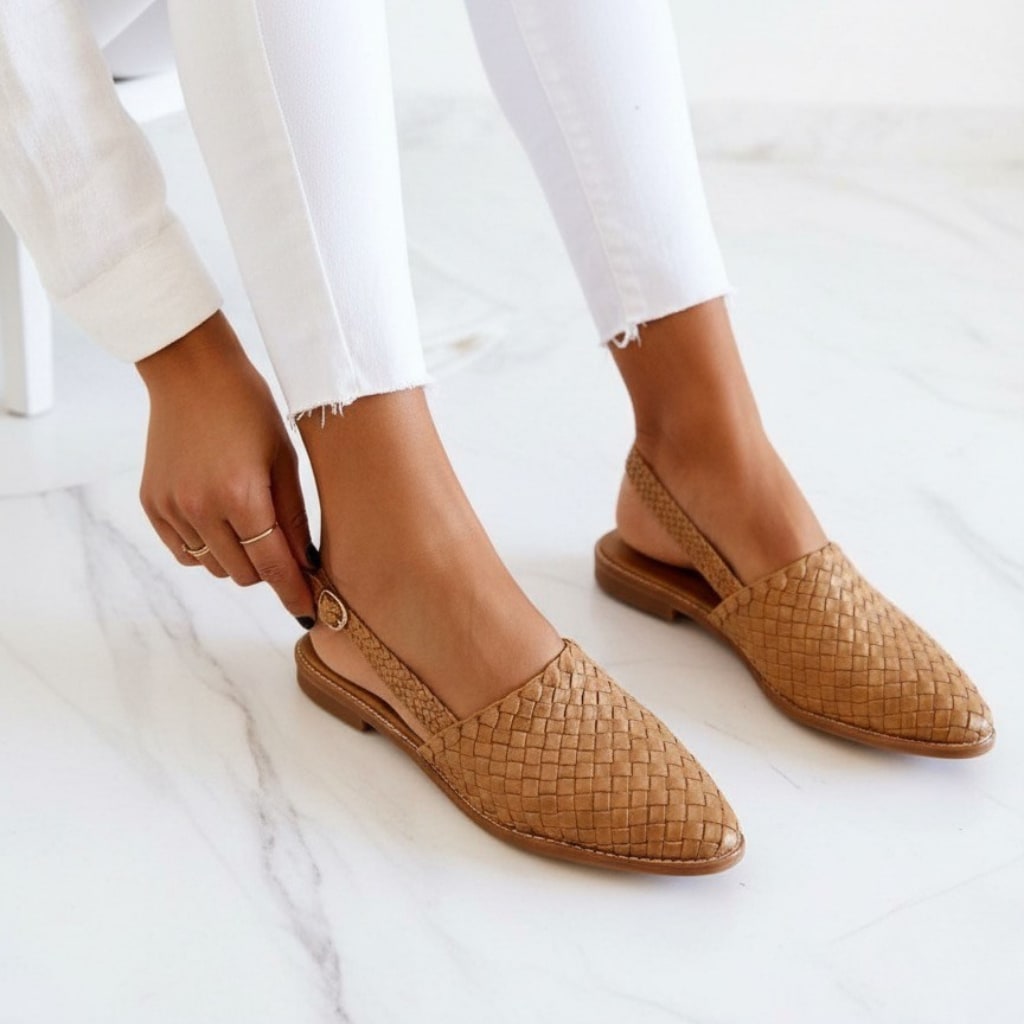Women's Woven Faux Leather Flats | Tansy_8