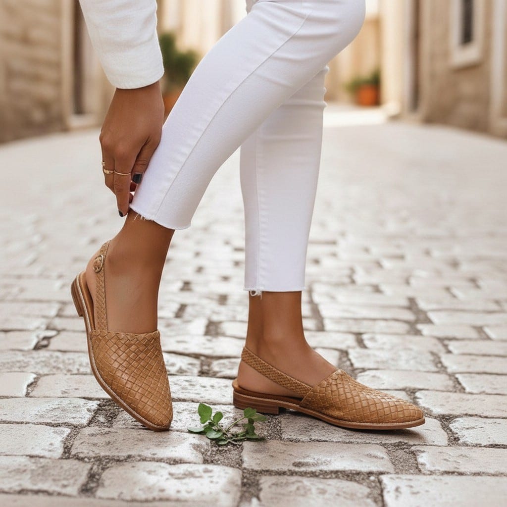 Women's Woven Faux Leather Flats | Tansy_9