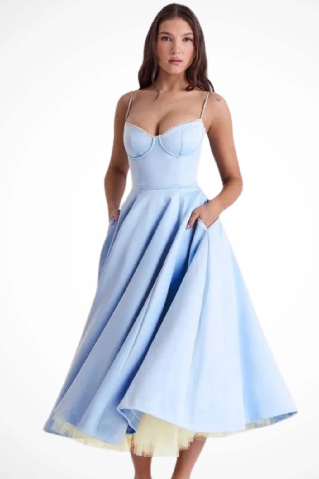 Women's Corset Wedding Guest Midi Dress with Cami Straps | Vanessa Powell_10