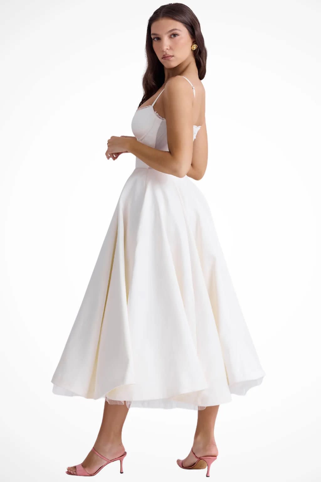 Women's Corset Wedding Guest Midi Dress with Cami Straps | Vanessa Powell_11