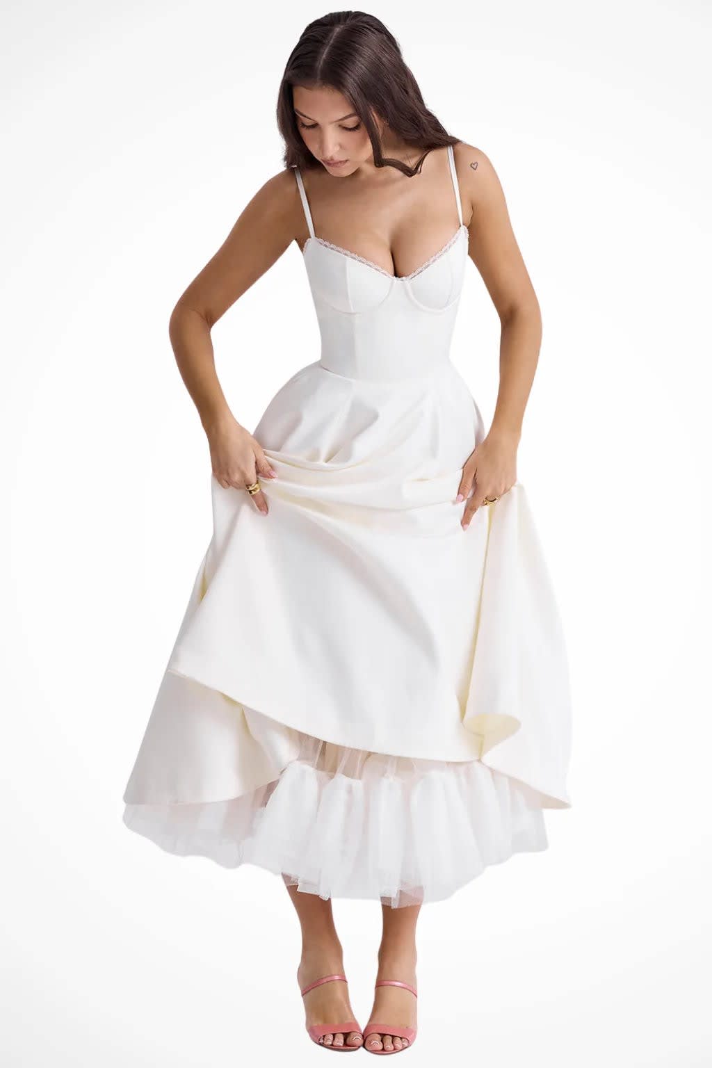 Women's Corset Wedding Guest Midi Dress with Cami Straps | Vanessa Powell_12