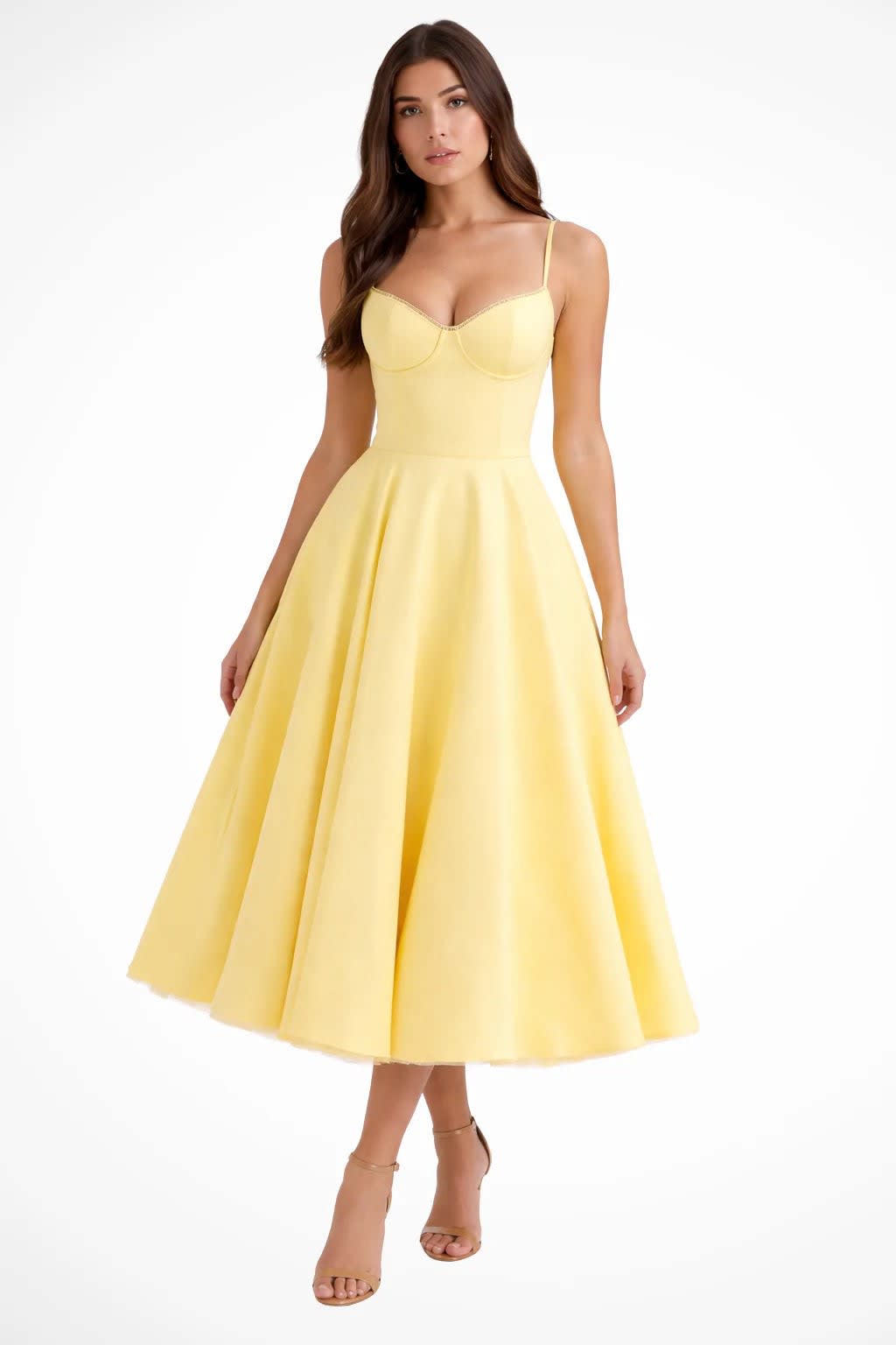 Women's Corset Wedding Guest Midi Dress with Cami Straps | Vanessa Powell_13
