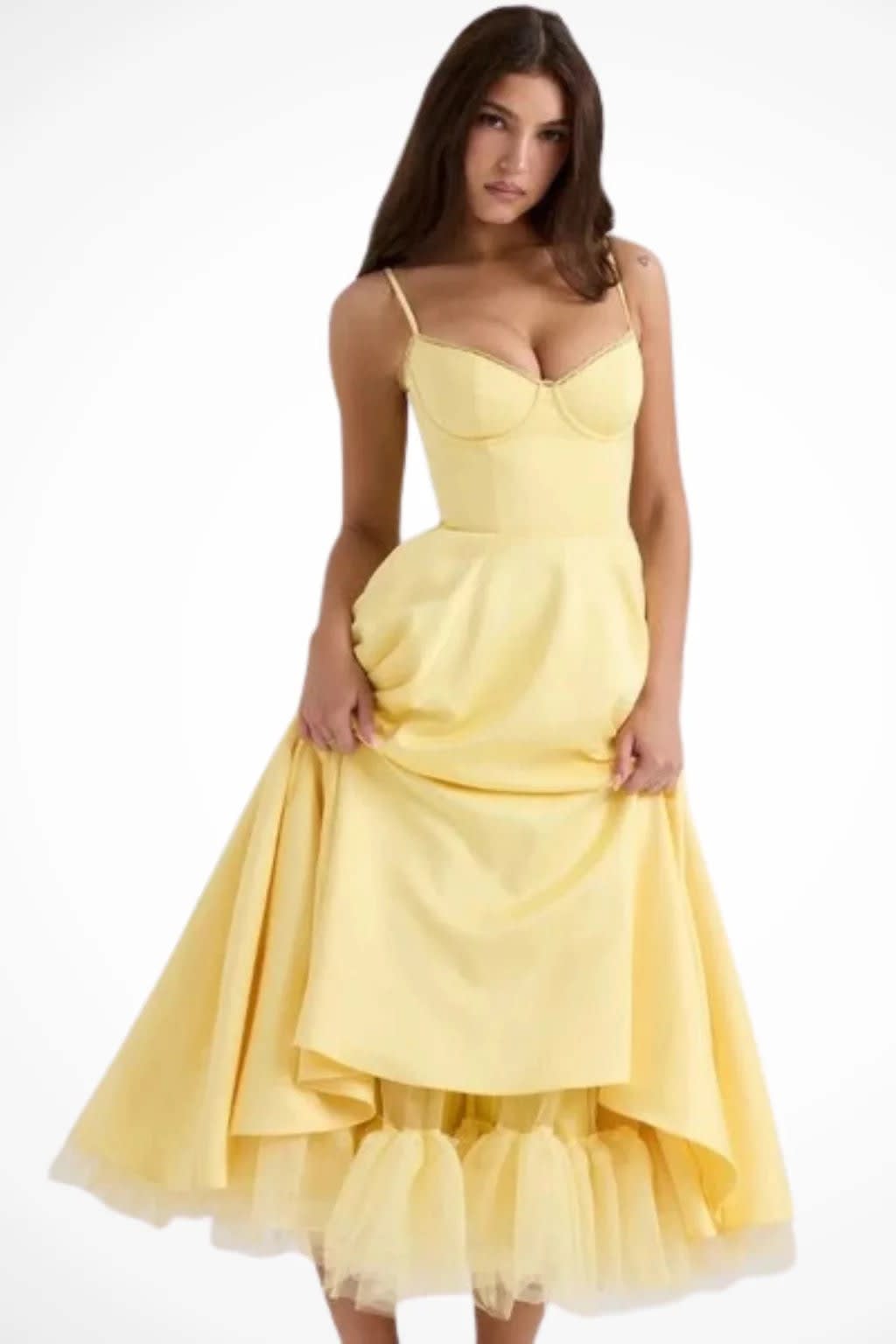 Women's Corset Wedding Guest Midi Dress with Cami Straps | Vanessa Powell_14