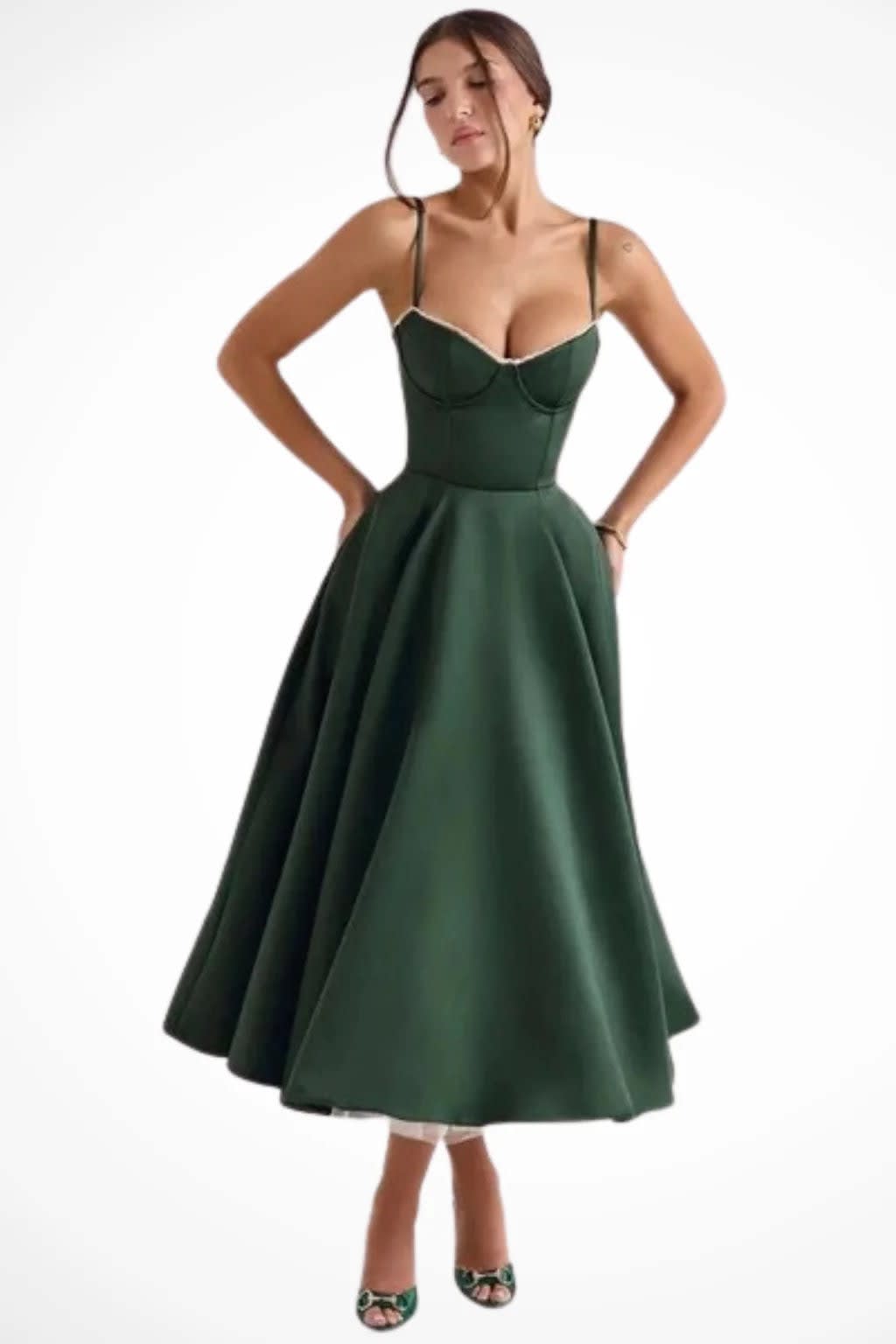 Women's Corset Wedding Guest Midi Dress with Cami Straps | Vanessa Powell_18
