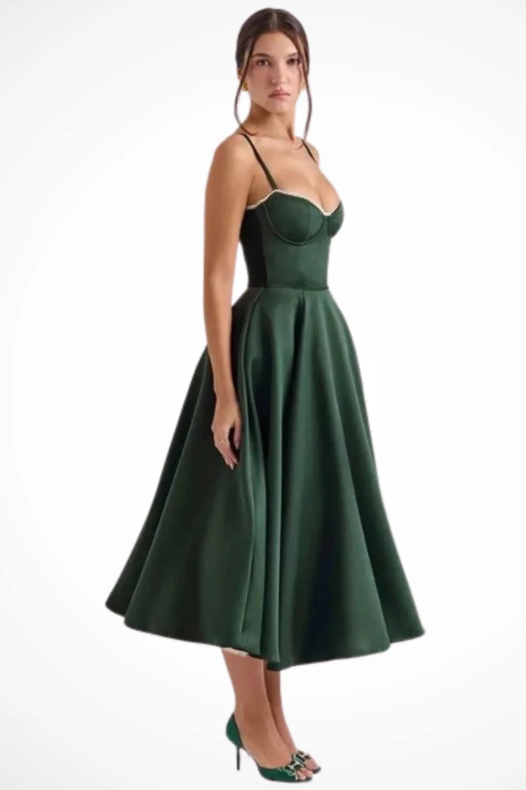 Women's Corset Wedding Guest Midi Dress with Cami Straps | Vanessa Powell_19