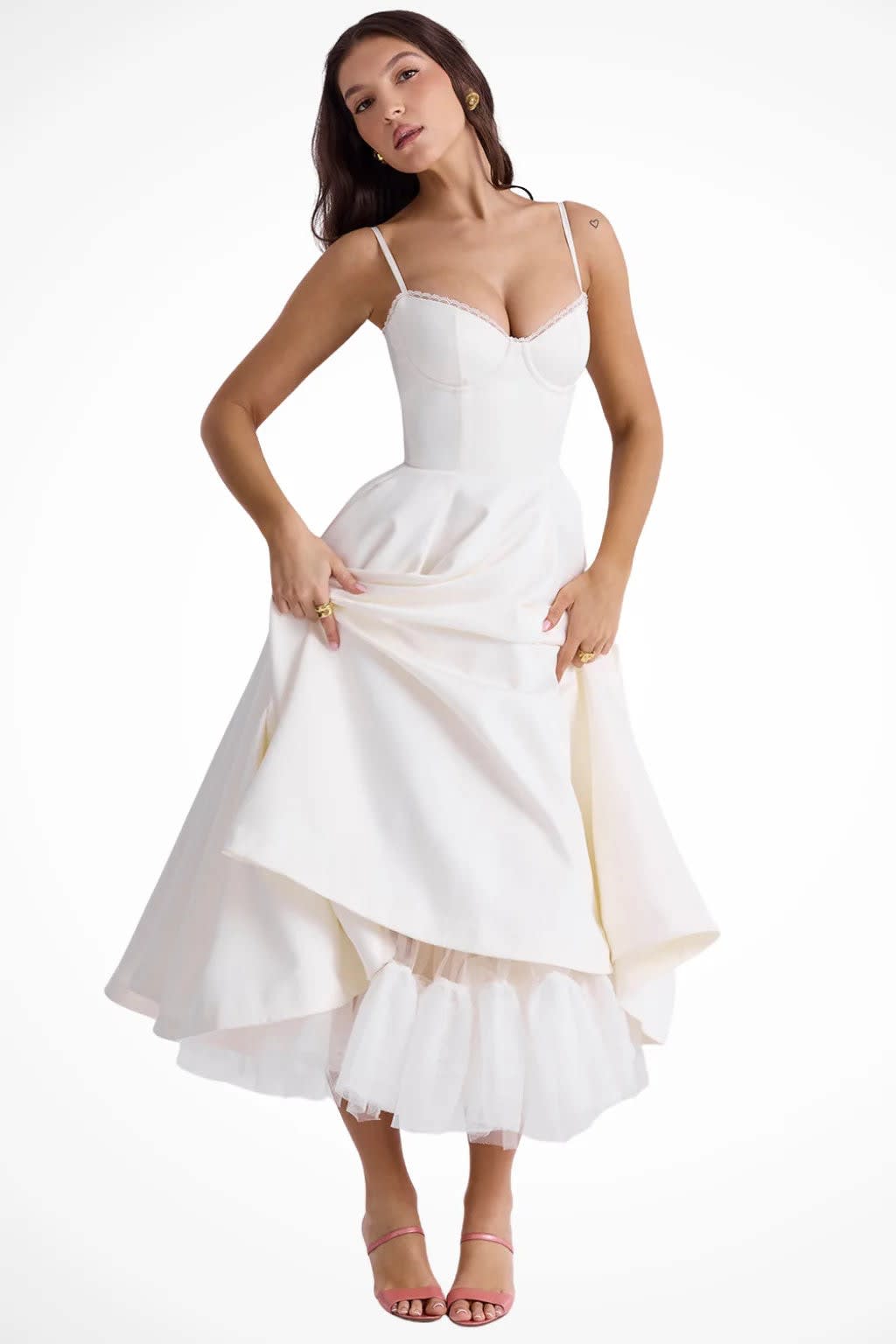 Women's Corset Wedding Guest Midi Dress with Cami Straps | Vanessa Powell_2