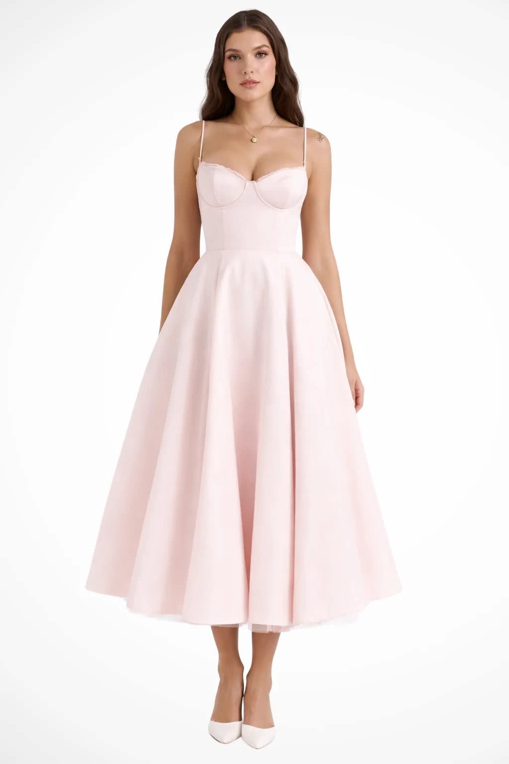 Women's Corset Wedding Guest Midi Dress with Cami Straps | Vanessa Powell_21