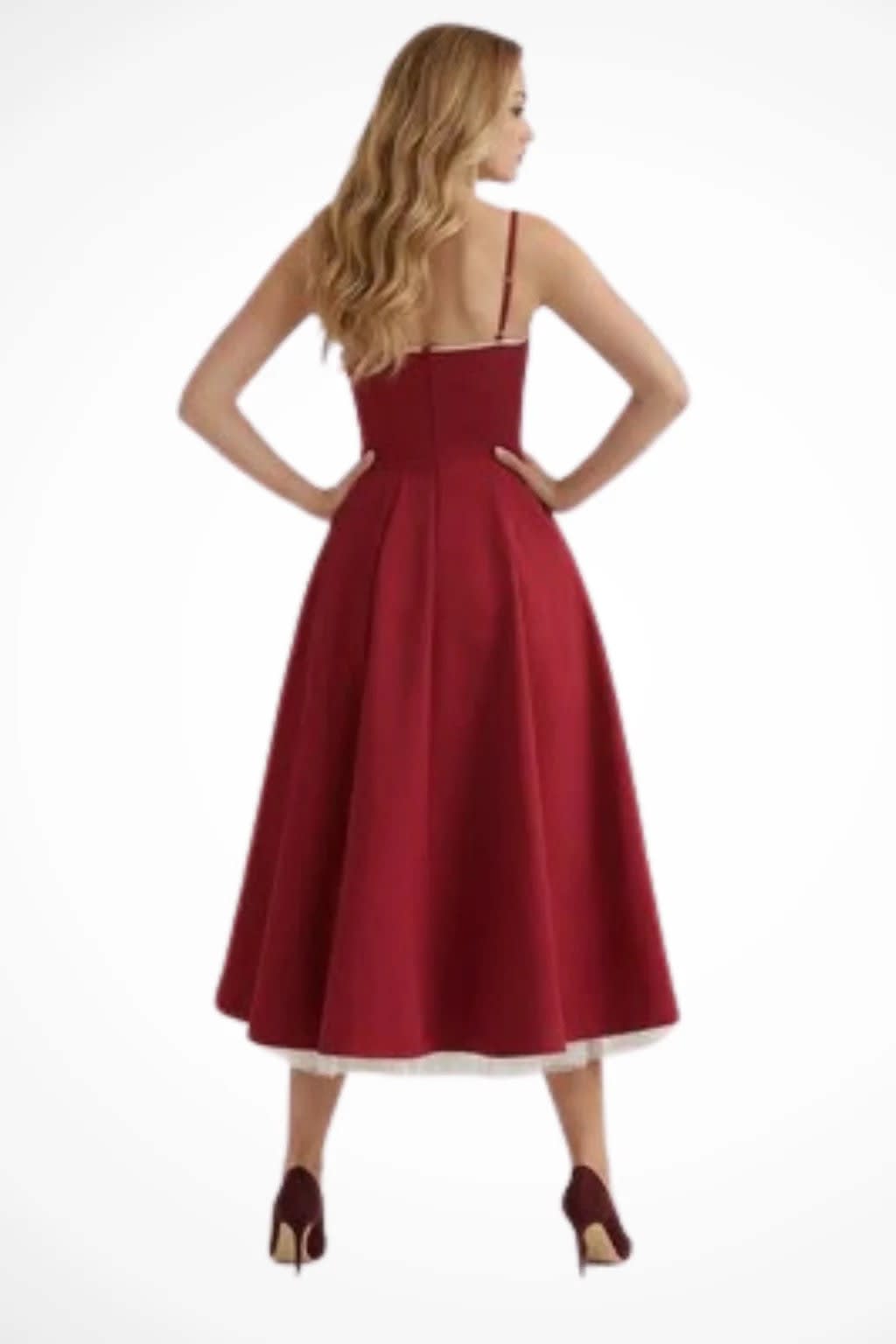 Women's Corset Wedding Guest Midi Dress with Cami Straps | Vanessa Powell_7