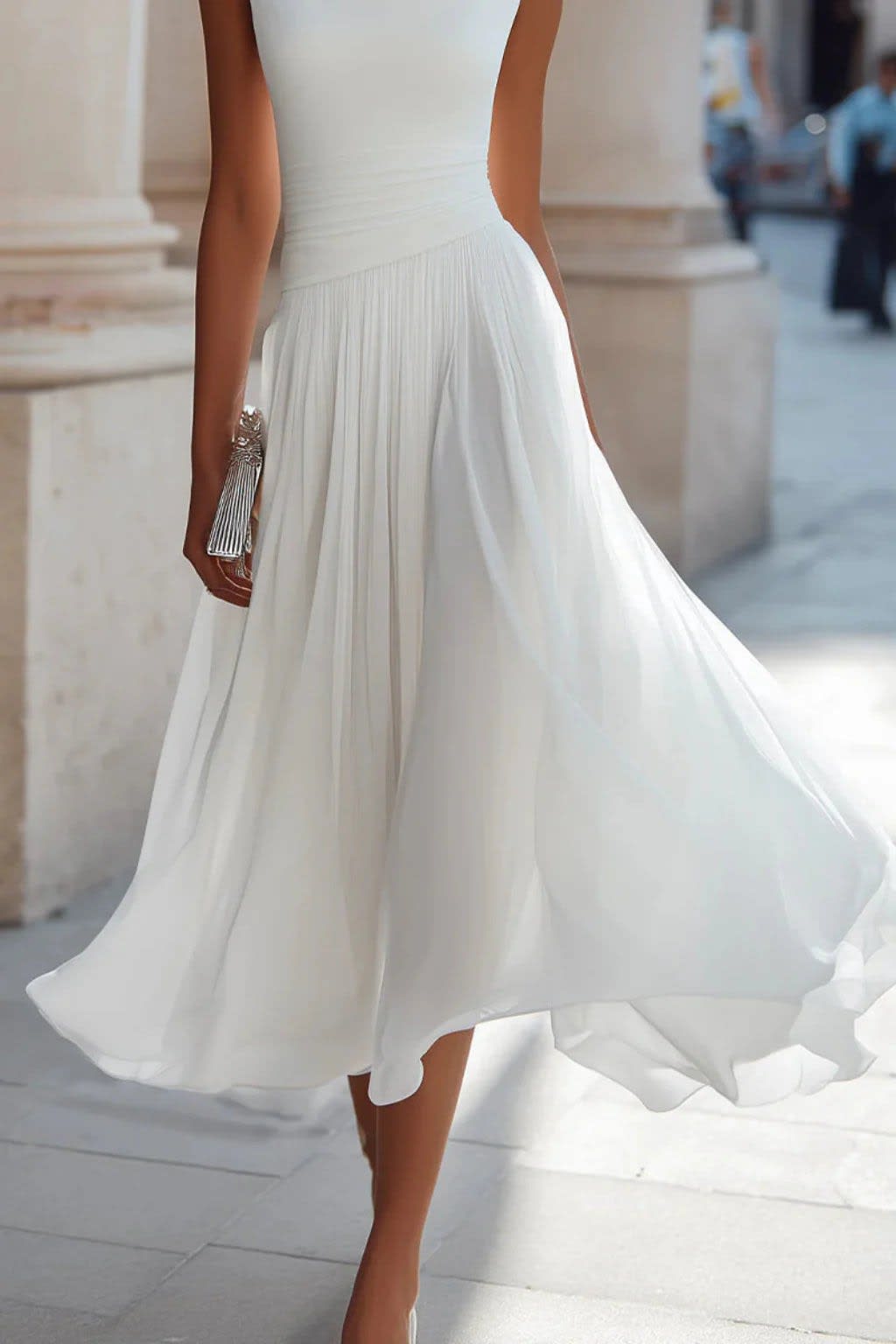 Women's Cowl Neck Pleated Wedding Guest Midi Dress | Emma Claire_4
