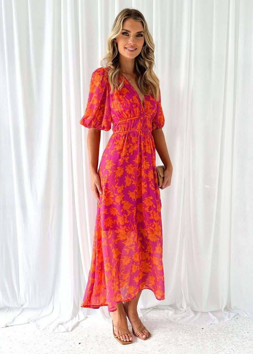 Women's Floral Puff Sleeve Wedding Guest Maxi Dress | Taylor Rivera_3