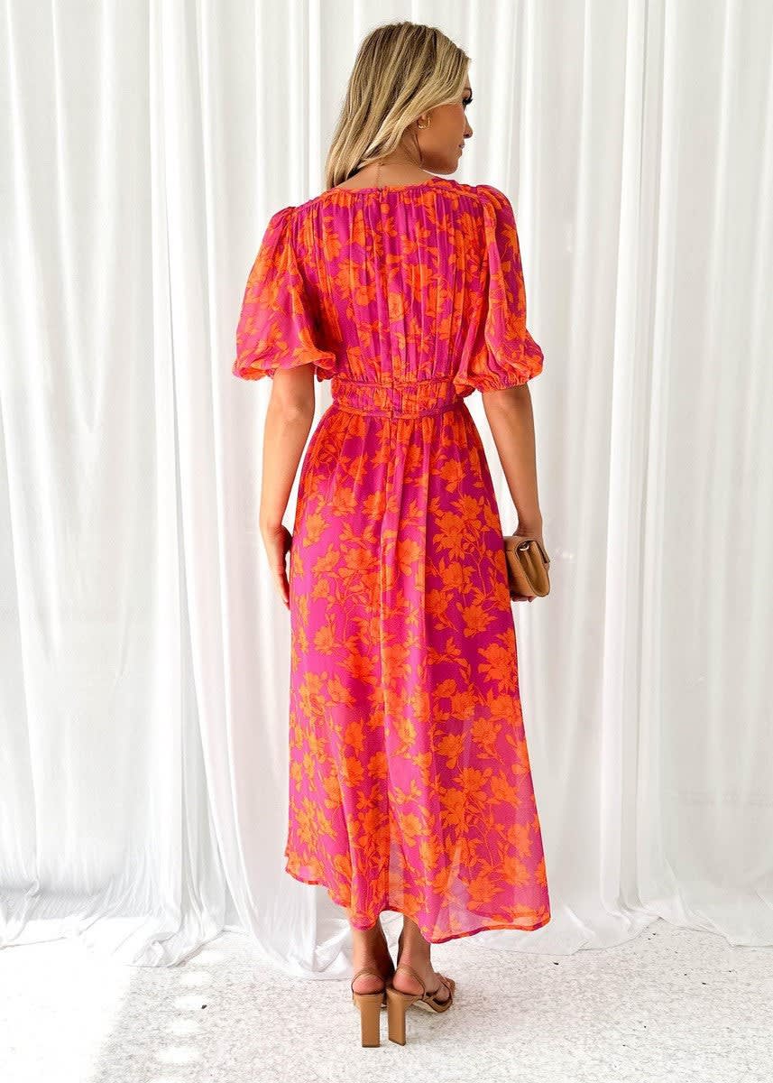 Women's Floral Puff Sleeve Wedding Guest Maxi Dress | Taylor Rivera_4