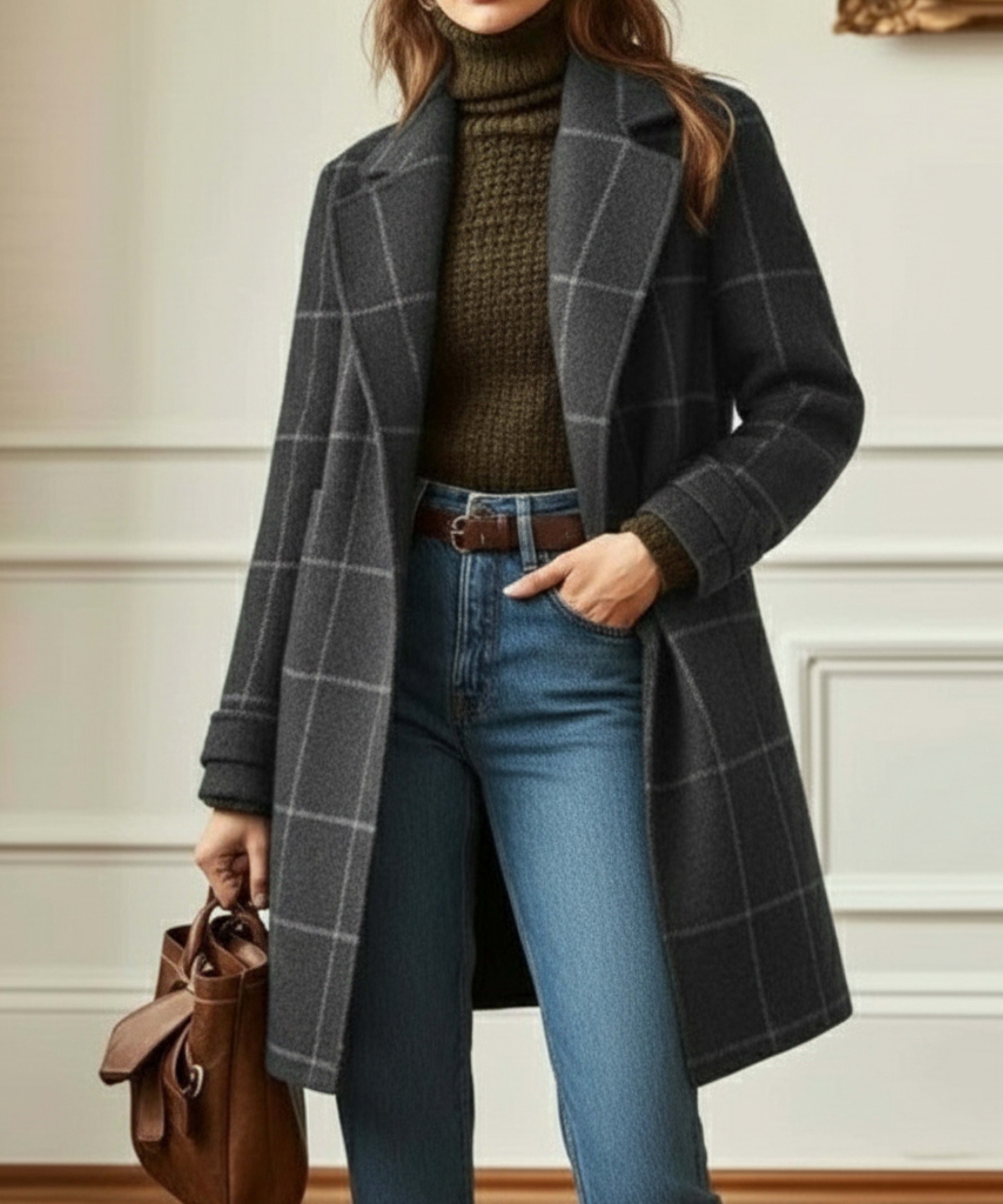 Women's Wool Blend Check Coat | Poppy_3