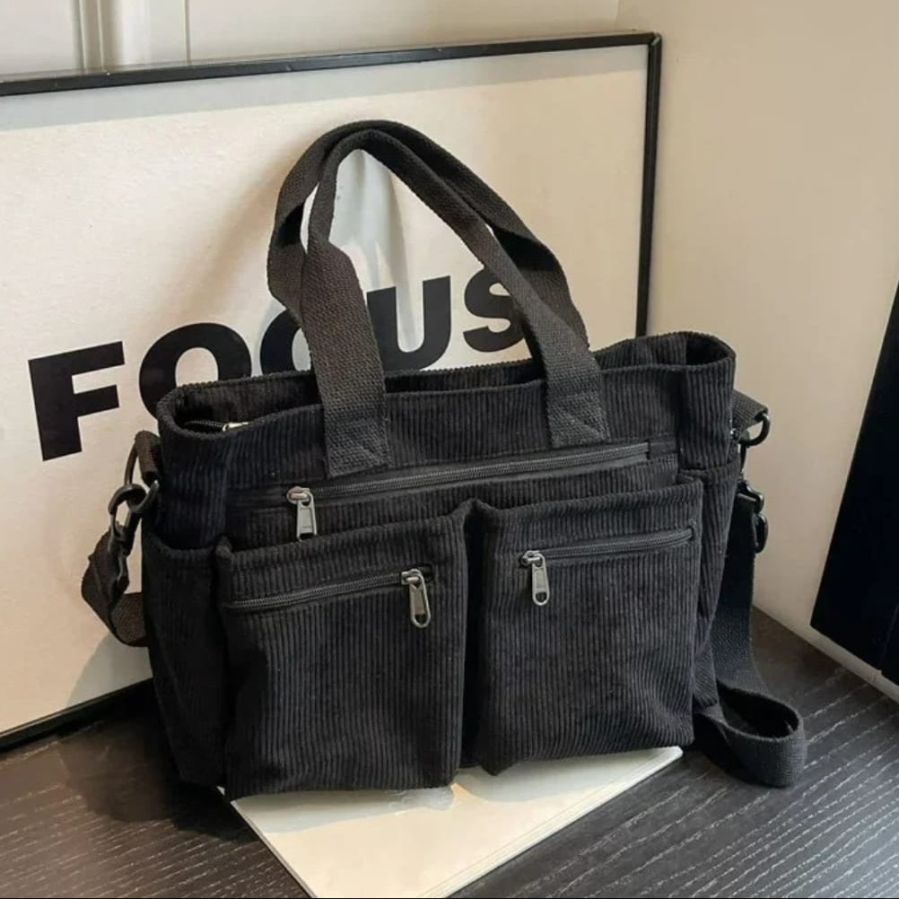 Women's Multi-Pocket Corduroy Tote Bag | Jade_2
