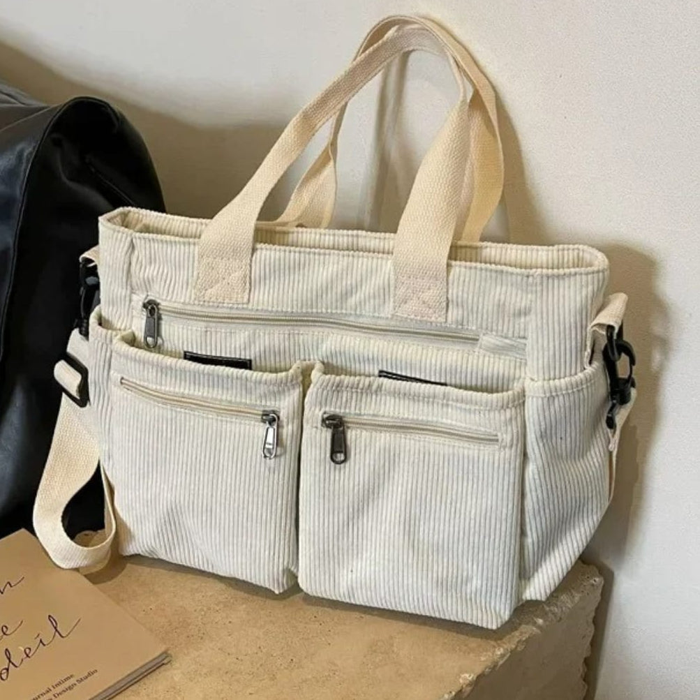 Women's Multi-Pocket Corduroy Tote Bag | Jade_3
