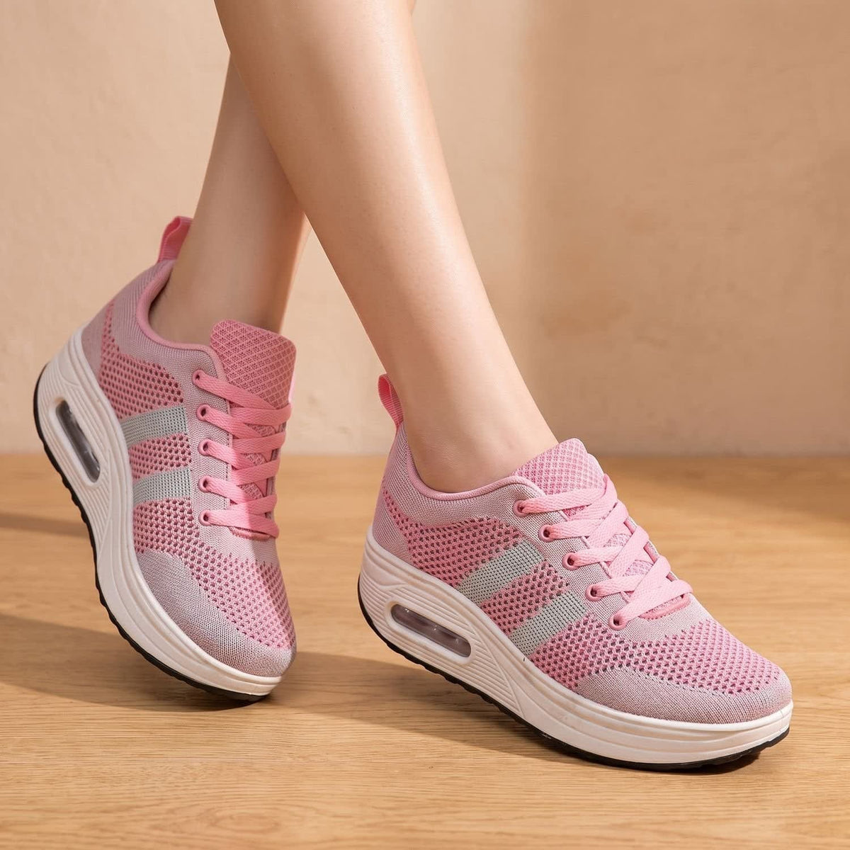 Women's Mesh Rocker Sole Orthopedic Trainers | Coral_6