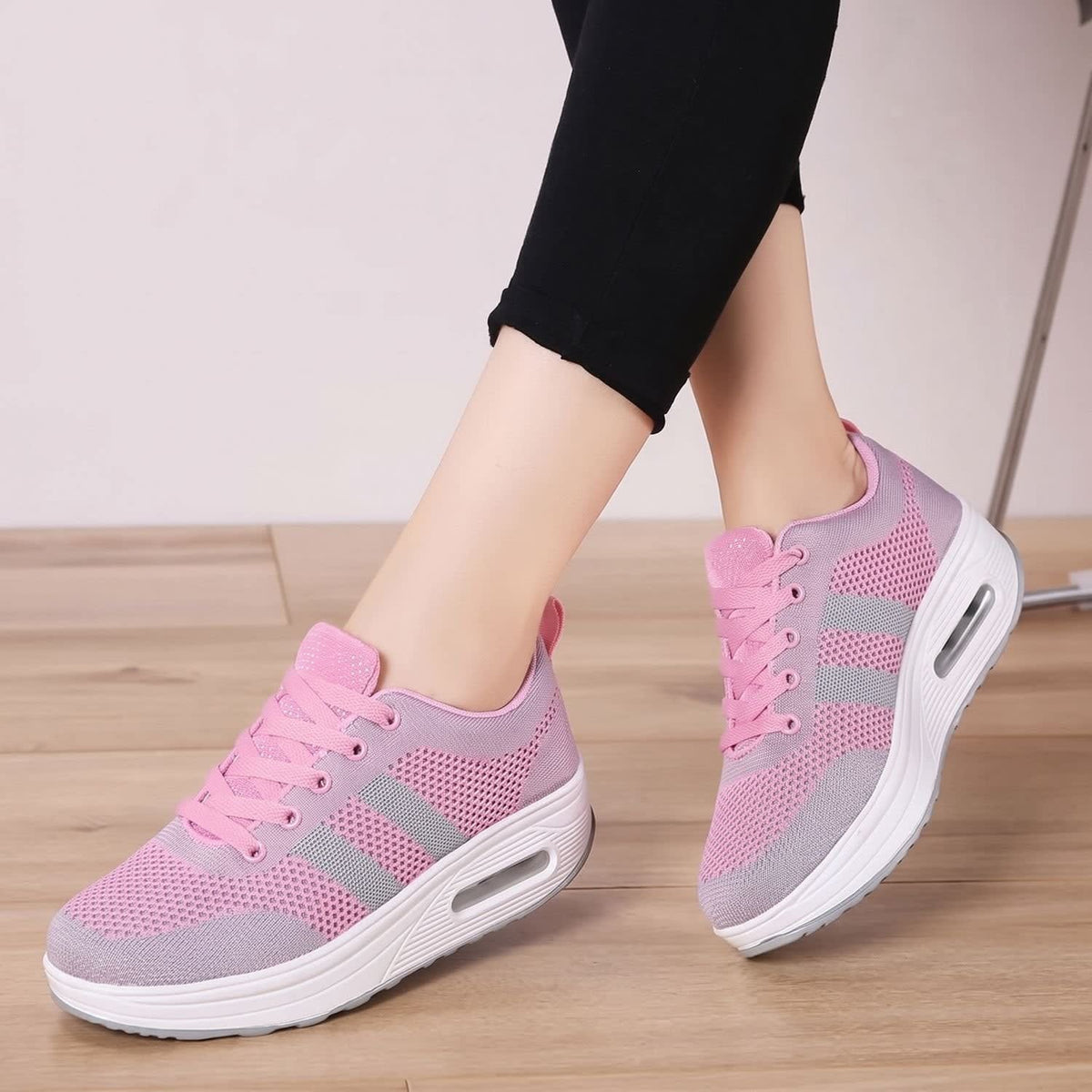 Women's Mesh Rocker Sole Orthopedic Trainers | Coral_7