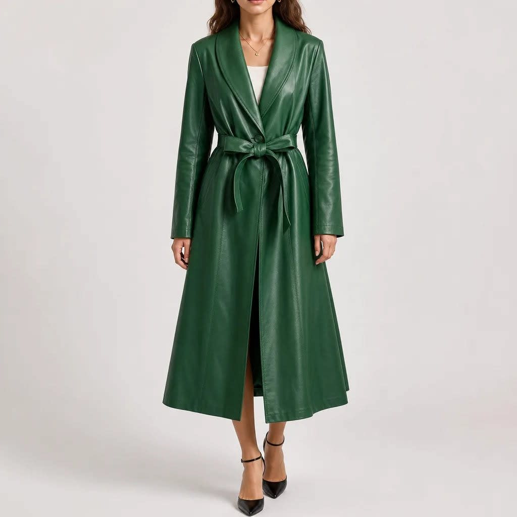 Women's Faux Leather Belted Trench Coat | Aurora_2